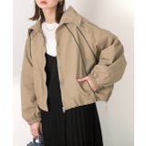 ベージュ | 配色パイピングライトブルゾン | ad thie