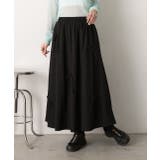 ブラック | リボンデザイン ワッシャーフレアスカート | ad thie