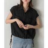 ブラック | 裾リボン フレンチスリーブシャツ | ad thie