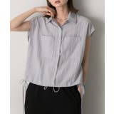 パープル | 裾リボン フレンチスリーブシャツ | ad thie