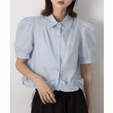 ライトブルー | パフスリーブ ヘムフリルショートブラウス | ad thie