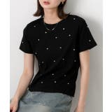 ブラック | ビジュー付き ピグメントTシャツ | ad thie