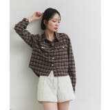 ダークブラウン | ショート丈チェックシャツ | ad thie