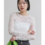 オフホワイト | クルーネックレースカットソー | ad thie