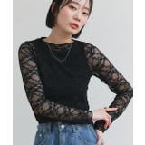 ブラック | クルーネックレースカットソー | ad thie