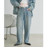 ブルー | ルーズシルエットカーブデニムパンツ | ad thie