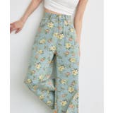 ライトブルー | フラワーワイドデニムパンツ | ad thie