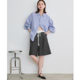 ウエストフリル切替ストライプバミューダパンツ | ad thie | 詳細画像7 