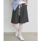 グレー | ウエストフリル切替ストライプバミューダパンツ | ad thie