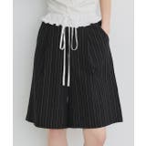 ブラック | ウエストフリル切替ストライプバミューダパンツ | ad thie