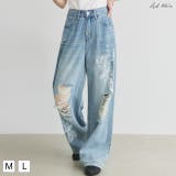 レースプリントダメージデニムパンツ | ad thie | 詳細画像1 
