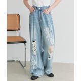 レースプリントダメージデニムパンツ | ad thie | 詳細画像4 