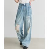 レースプリントダメージデニムパンツ | ad thie | 詳細画像5 