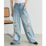 レースプリントダメージデニムパンツ | ad thie | 詳細画像6 