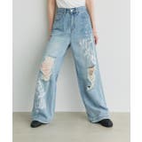 レースプリントダメージデニムパンツ | ad thie | 詳細画像7 