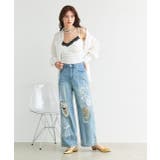 レースプリントダメージデニムパンツ | ad thie | 詳細画像8 