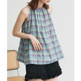 グリーン×チェック | ホルターネックギャザーブラウス | ad thie