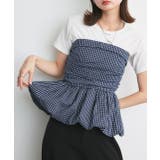 ネイビー | チェック柄バルーンペプラムビスチェ | ad thie