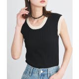 ブラック | バイカラーフレンチスリーブニット | ad thie