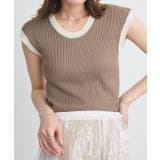 モカ | バイカラーフレンチスリーブニット | ad thie