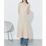 ベージュ | ハーフスリーブラメニットワンピース | ad thie