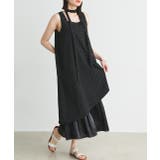 ブラック | リボン付き レイヤードデザインドットワンピース | ad thie