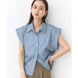 ブルー | サイドギャザーストライプシャツ | ad thie