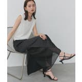 ブラック | ポルカドットレイヤードナロースカート | ad thie