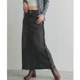 ブラック | カットオフデニムロングスカート | ad thie