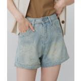 ライトブルー | フラワー刺繍デニムショートパンツ | ad thie