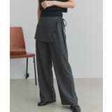 チャコール | サイドリボンスカートレイヤードパンツ | ad thie