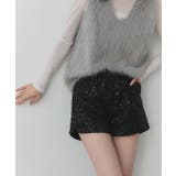 ブラック | スパンコールフラワーショートパンツ | ad thie