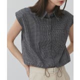 ノースリーブドロストショート丈チェックシャツ | ad thie | 詳細画像15 