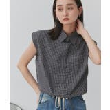 ブラック | ノースリーブドロストショート丈チェックシャツ | ad thie