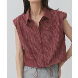 レッド | ノースリーブドロストショート丈チェックシャツ | ad thie