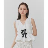 リボンデザインノースリーブペプラムブラウス | ad thie | 詳細画像11 