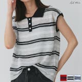 シアーフレンチスリーブボーダーポロトップス | ad thie | 詳細画像1 