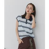 シアーフレンチスリーブボーダーポロトップス | ad thie | 詳細画像5 