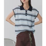 シアーフレンチスリーブボーダーポロトップス | ad thie | 詳細画像7 