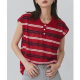 レッド | シアーフレンチスリーブボーダーポロトップス | ad thie