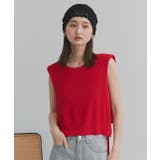 レッド | ショート丈リボンノースリーブニット | ad thie