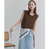 ダークブラウン | ショート丈リボンノースリーブニット | ad thie