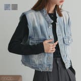 タックデザインデニムショート丈ベスト | ad thie | 詳細画像1 