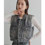 タックデザインデニムショート丈ベスト | ad thie | 詳細画像16 