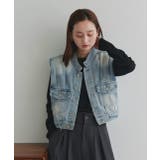 タックデザインデニムショート丈ベスト | ad thie | 詳細画像3 