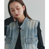 タックデザインデニムショート丈ベスト | ad thie | 詳細画像6 