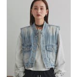 ブルー | タックデザインデニムショート丈ベスト | ad thie