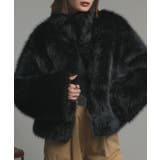 ブラック | スタンドカラーフェイクファーコート | ad thie