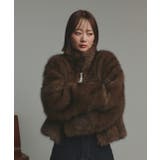 ブラウン | スタンドカラーフェイクファーコート | ad thie