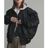 ブラック | ギャザーデザインアシンメトリーMA-1 | ad thie